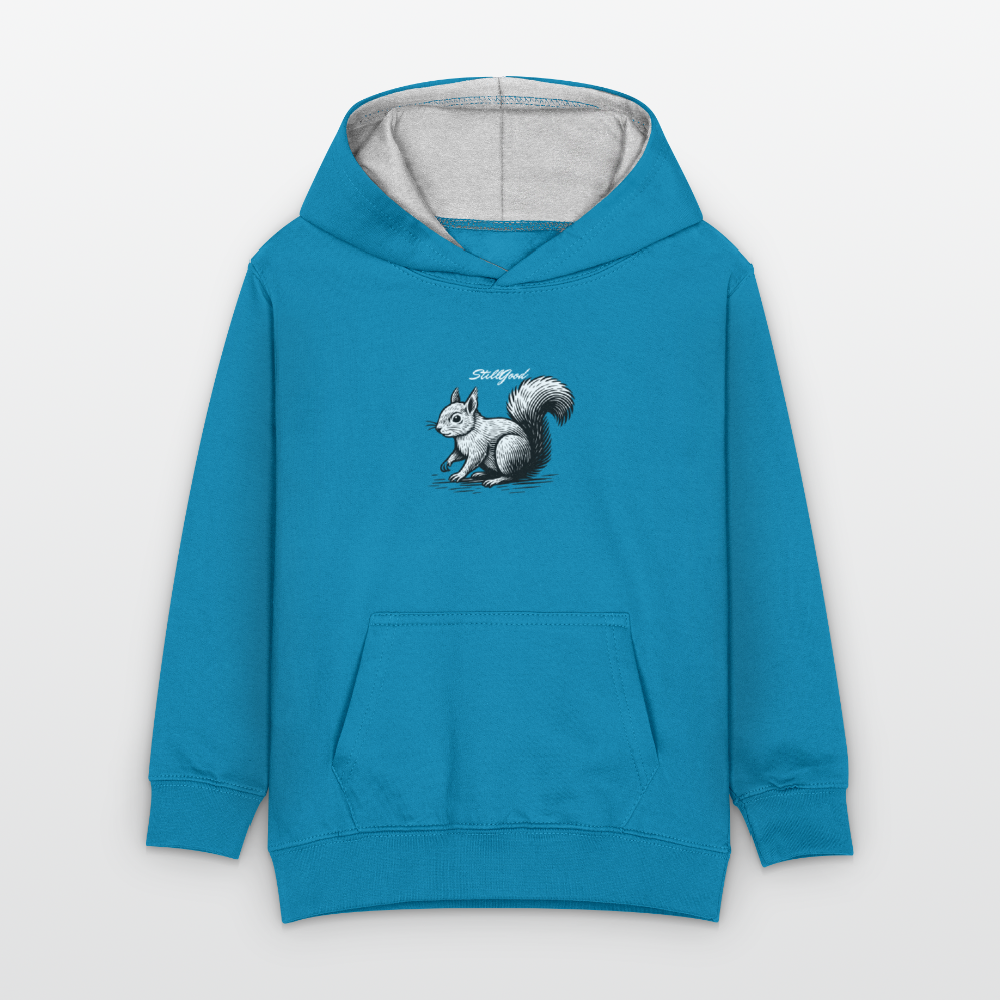 Kontrastluvtröja barn - påfågelsblå/gråmelerad