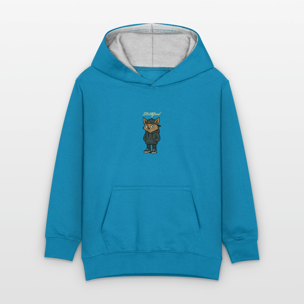 Kontrastluvtröja barn - påfågelsblå/gråmelerad